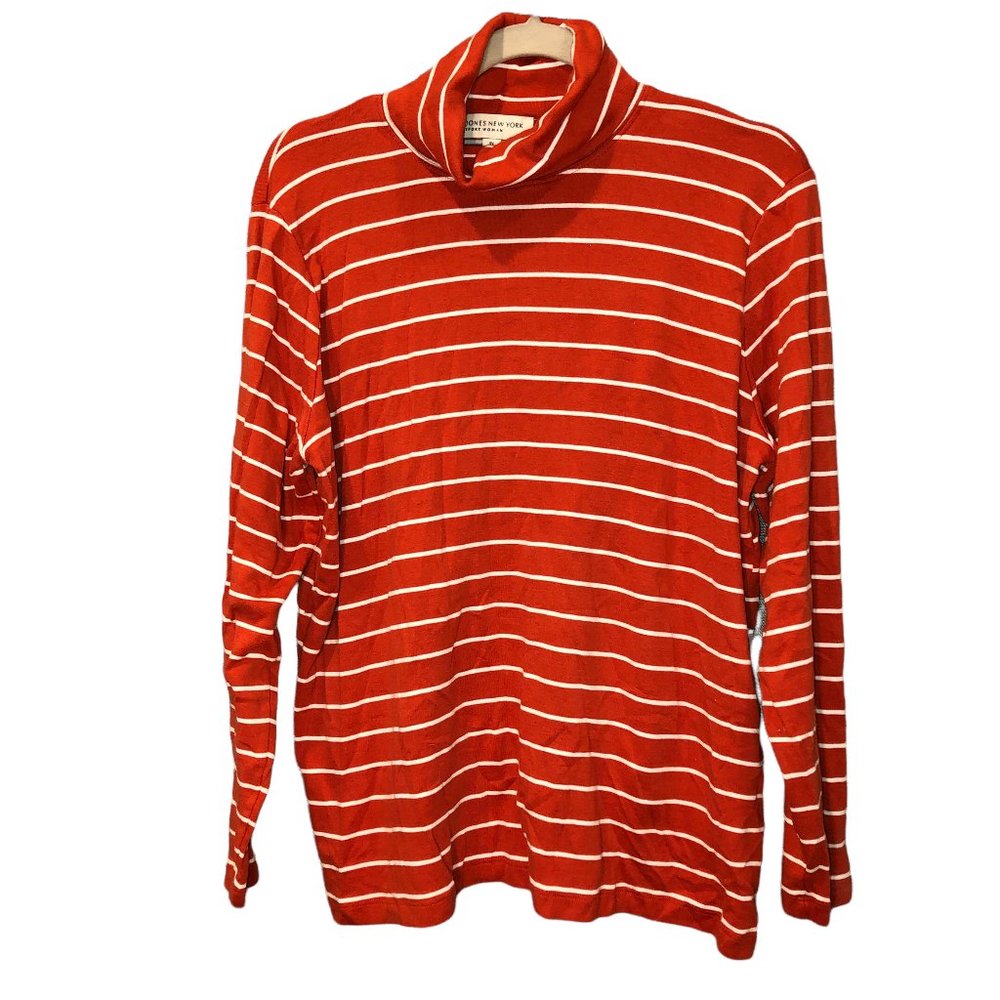 Jones New York ORANGE French Breton Stripe cotton turtleneck 2X